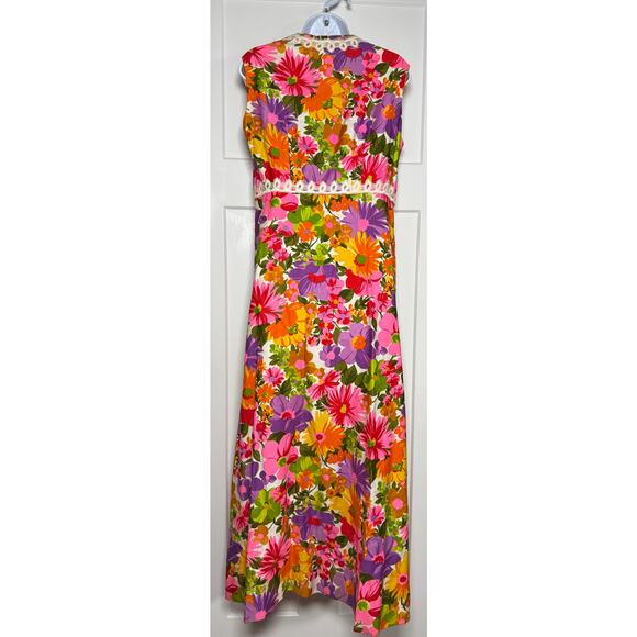 Evelyn Pearson Lounging Apparel Dress Floral Bright Lace Size S/M Vintage - Picture 2 of 13